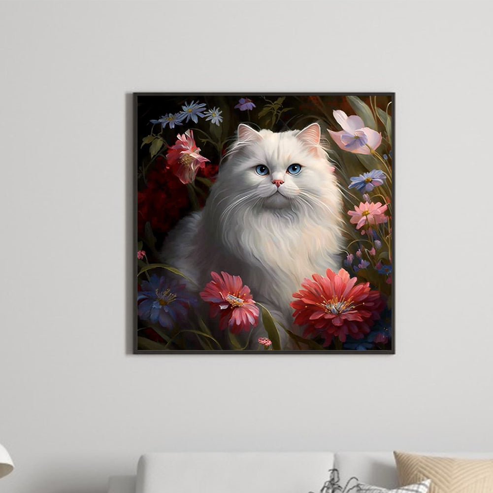 Cat In The Flowers - Full Round Drill Diamond Painting 40*40CM