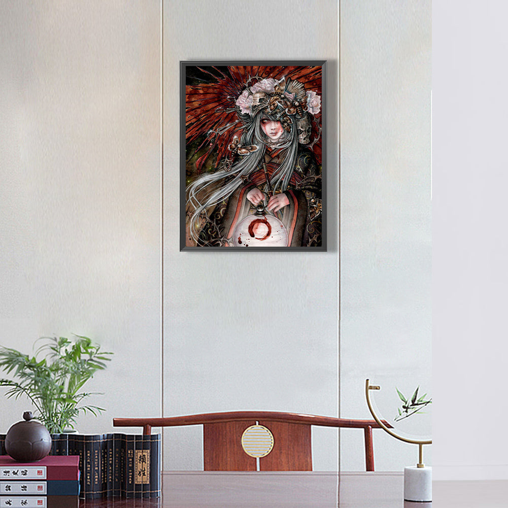 Dark Gothic Girl - Full Round Drill Diamond Painting 30*40CM