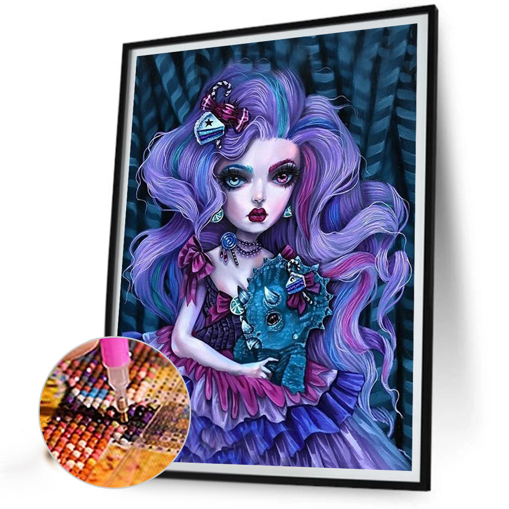 Dark Gothic Girl - Full Round Drill Diamond Painting 30*40CM