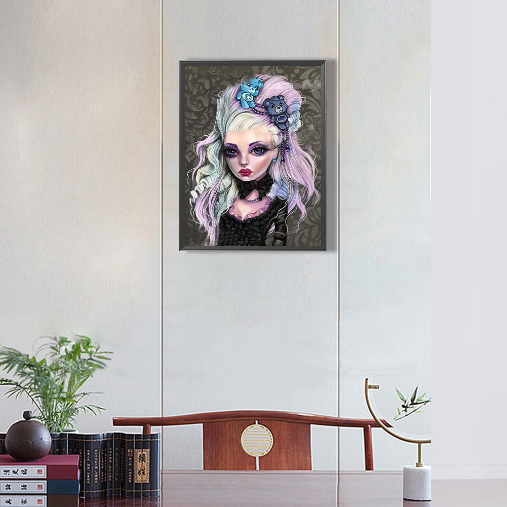 Dark Gothic Girl - Full Round Drill Diamond Painting 30*40CM