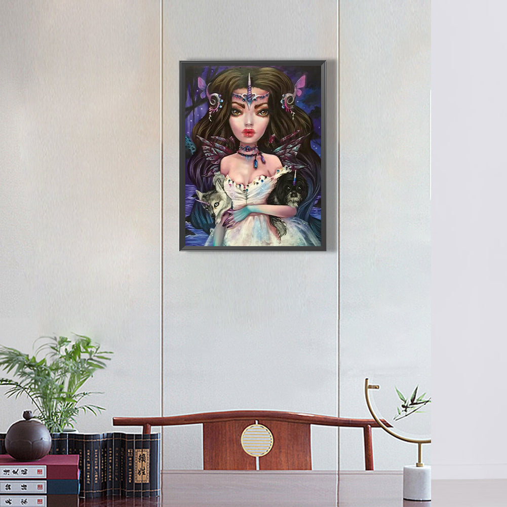 Dark Gothic Girl - Full Round Drill Diamond Painting 30*40CM