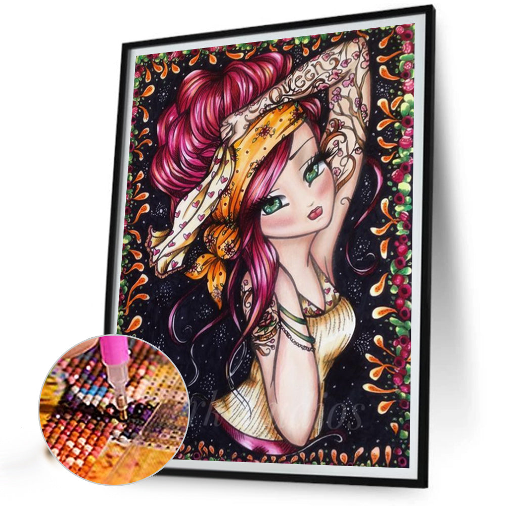 Dark Gothic Girl - Full Round Drill Diamond Painting 30*40CM