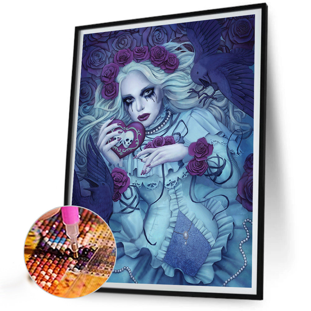 Dark Gothic Girl - Full Round Drill Diamond Painting 30*40CM