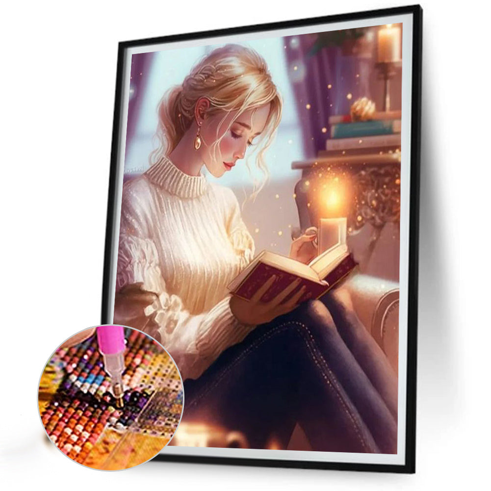 Reading Girl - Full Round Drill Diamond Painting 30*40CM