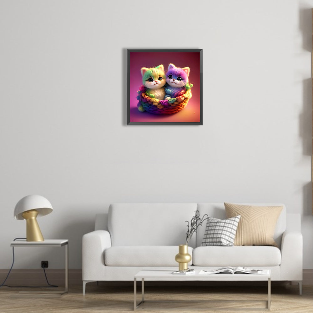 Rainbow Colored Kitten - Full Round Drill Diamond Painting 30*30CM