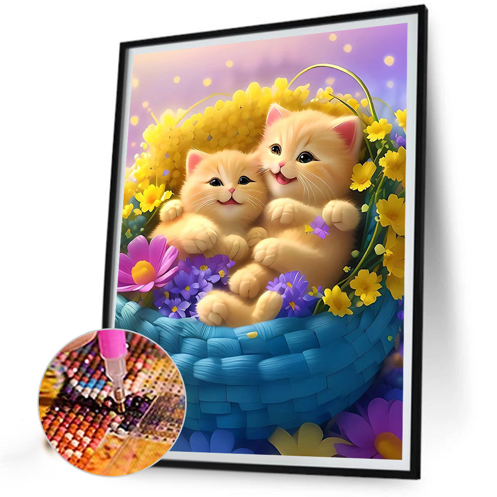 Cat In The Flowers - Full Round Drill Diamond Painting 30*40CM