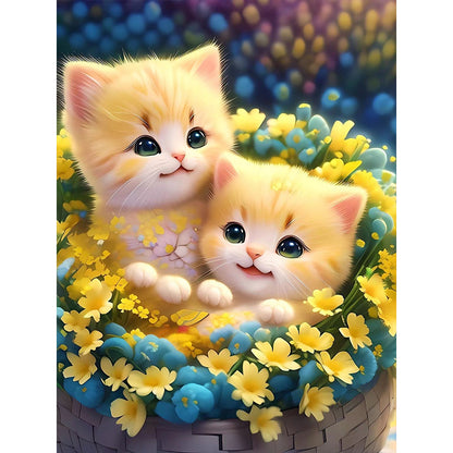 Cat In The Flowers - Full Round Drill Diamond Painting 30*40CM