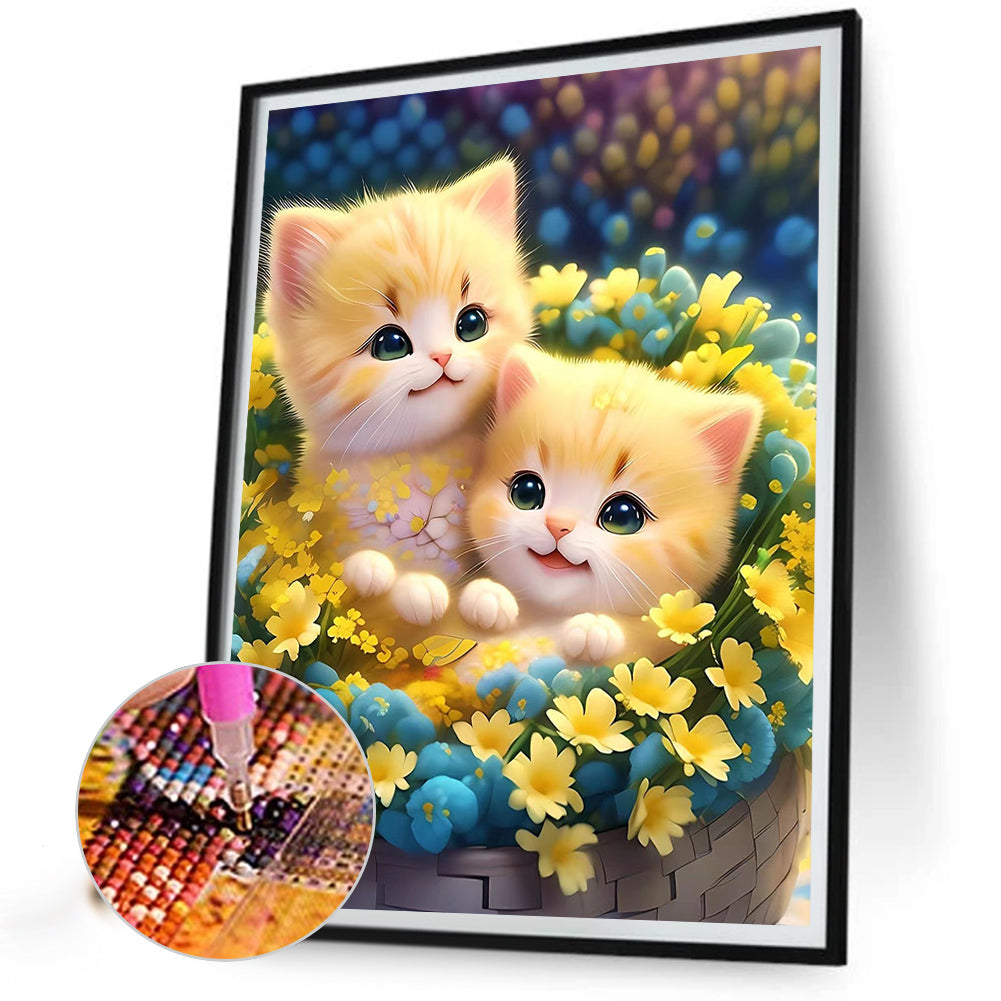 Cat In The Flowers - Full Round Drill Diamond Painting 30*40CM