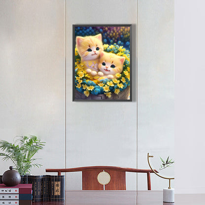 Cat In The Flowers - Full Round Drill Diamond Painting 30*40CM