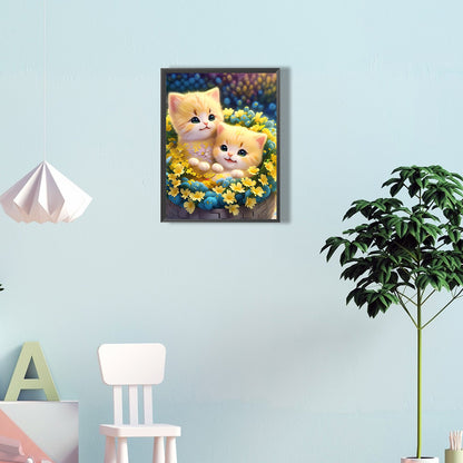 Cat In The Flowers - Full Round Drill Diamond Painting 30*40CM