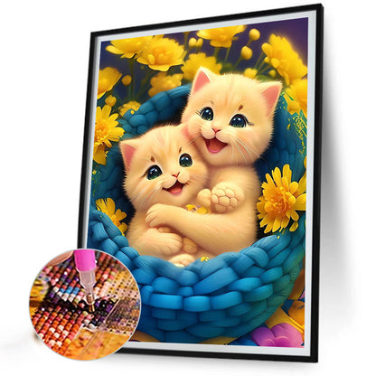 Cat In The Flowers - Full Round Drill Diamond Painting 30*40CM