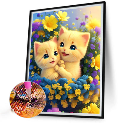 Cat In The Flowers - Full Round Drill Diamond Painting 30*40CM