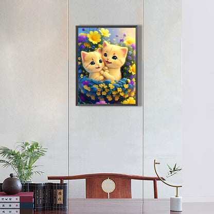 Cat In The Flowers - Full Round Drill Diamond Painting 30*40CM