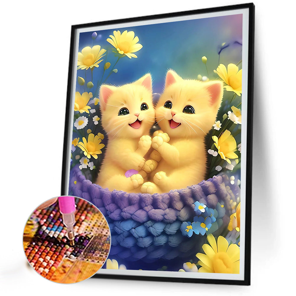 Cat In The Flowers - Full Round Drill Diamond Painting 30*40CM