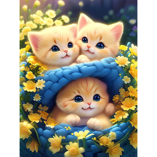 Cat In The Flowers - Full Round Drill Diamond Painting 30*40CM