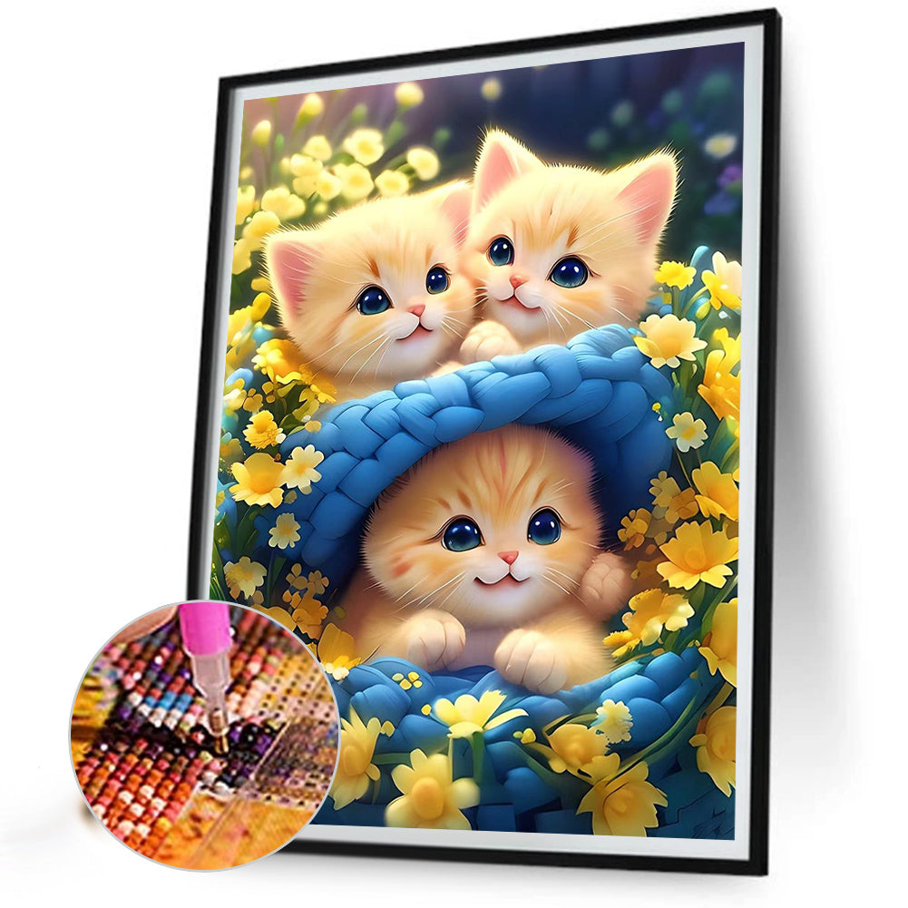 Cat In The Flowers - Full Round Drill Diamond Painting 30*40CM