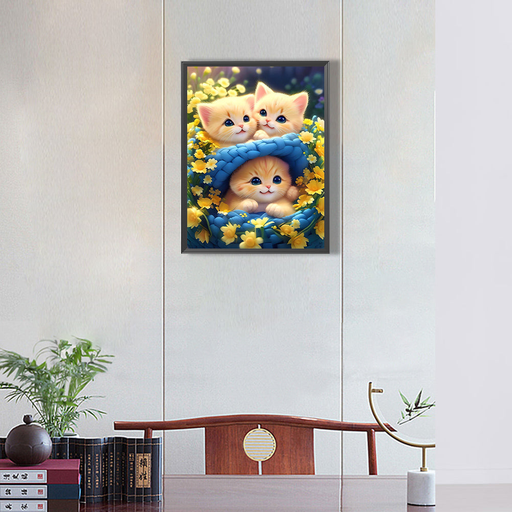 Cat In The Flowers - Full Round Drill Diamond Painting 30*40CM