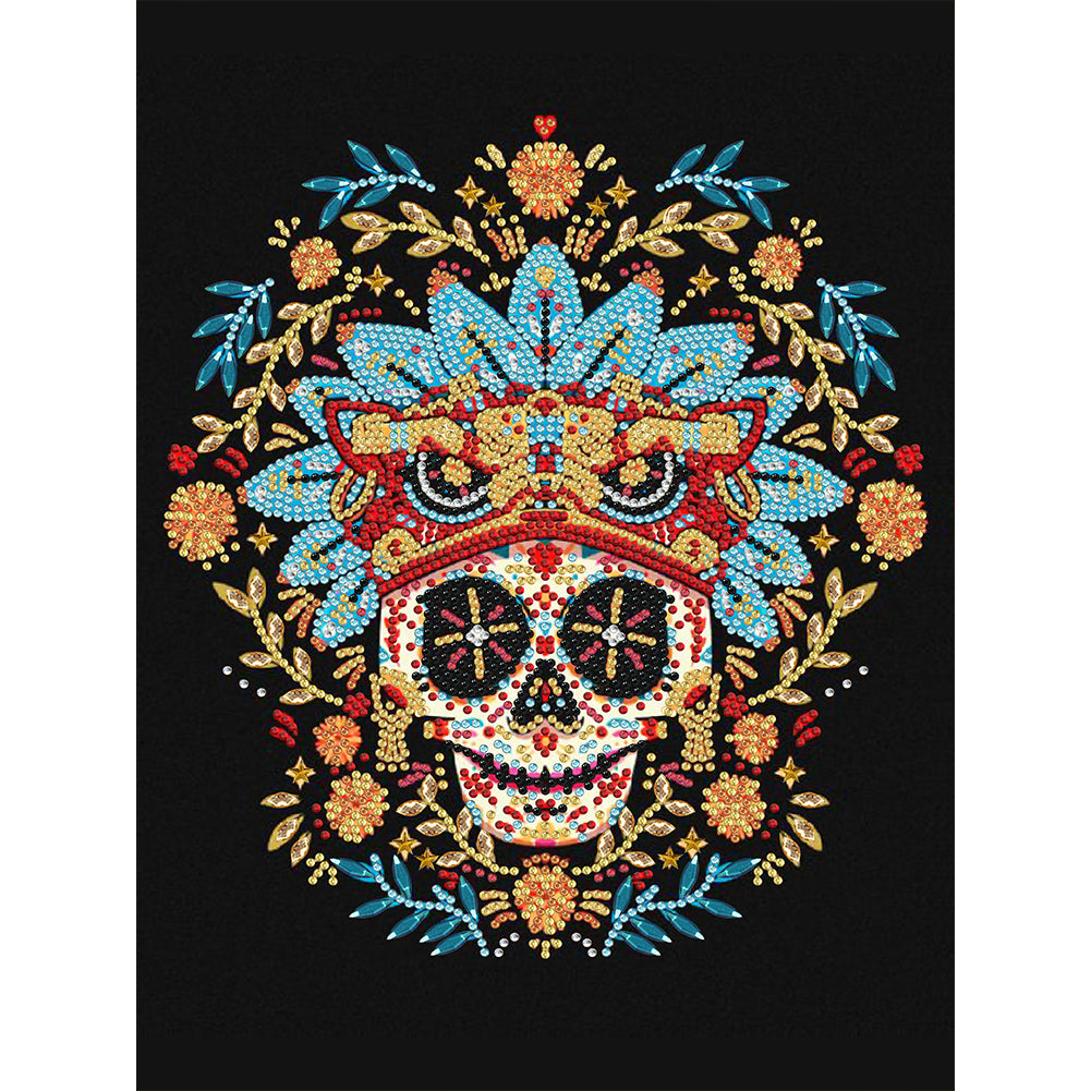 Skull Surrounded By Flowers - Special Shaped Drill Diamond Painting 30*40CM