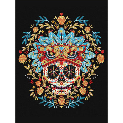 Skull Surrounded By Flowers - Special Shaped Drill Diamond Painting 30*40CM