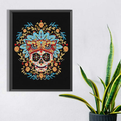 Skull Surrounded By Flowers - Special Shaped Drill Diamond Painting 30*40CM