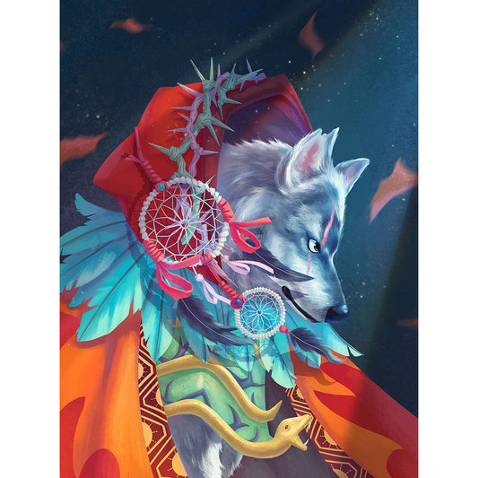 Wolf Rider Wearing A Dream Catcher - Full Round Drill Diamond Painting 30*40CM