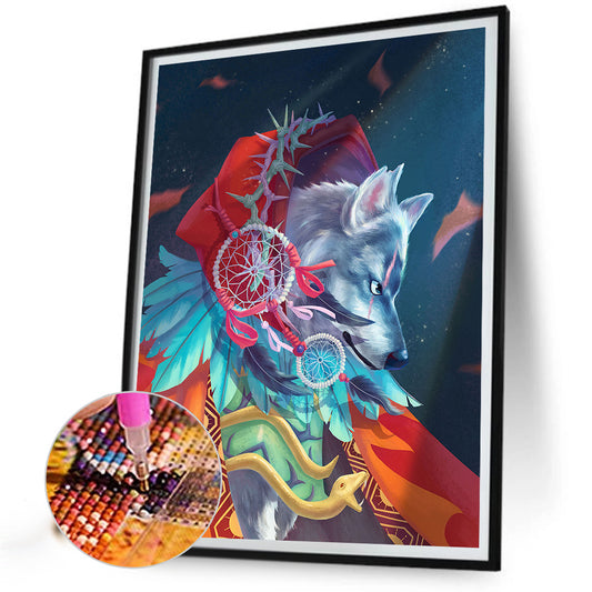 Wolf Rider Wearing A Dream Catcher - Full Round Drill Diamond Painting 30*40CM