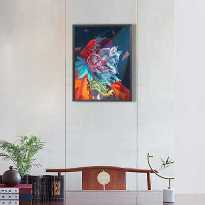 Wolf Rider Wearing A Dream Catcher - Full Round Drill Diamond Painting 30*40CM