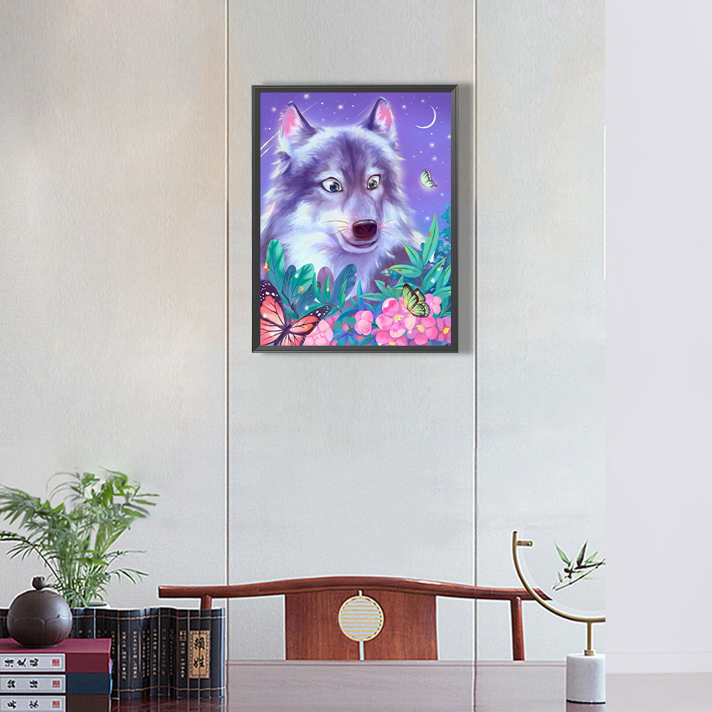 Wolf And Butterfly - Full Round Drill Diamond Painting 30*40CM