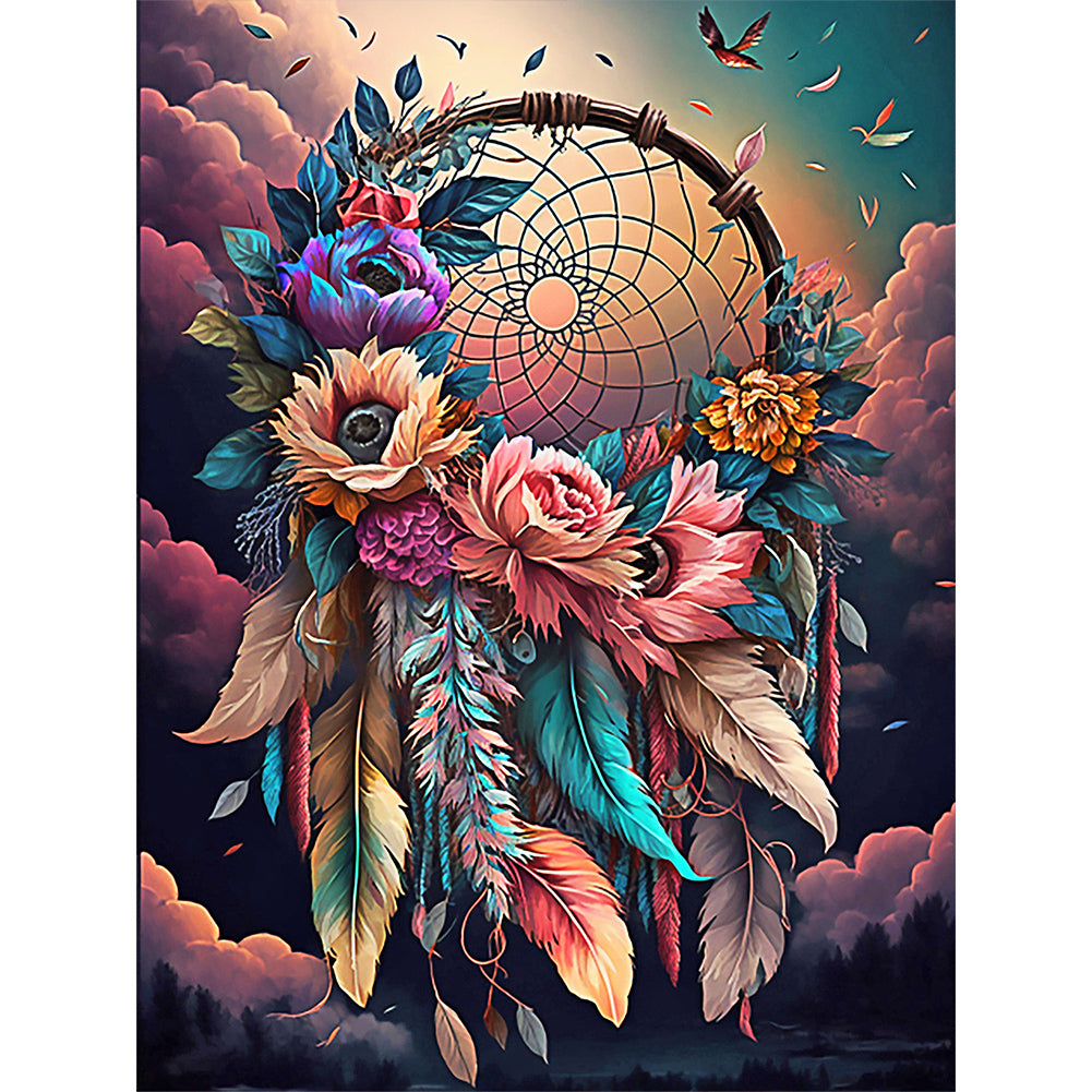 Dream Catcher With Flowers - Full Round Drill Diamond Painting 30*40CM