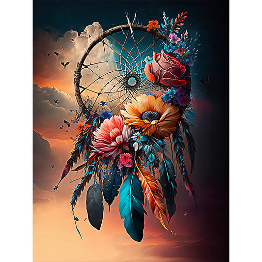 Dream Catcher With Flowers - Full Round Drill Diamond Painting 30*40CM