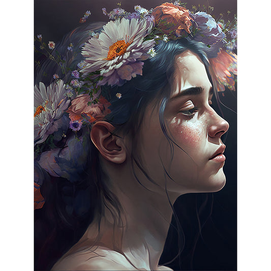 Woman And Flower - Full Round Drill Diamond Painting 30*40CM