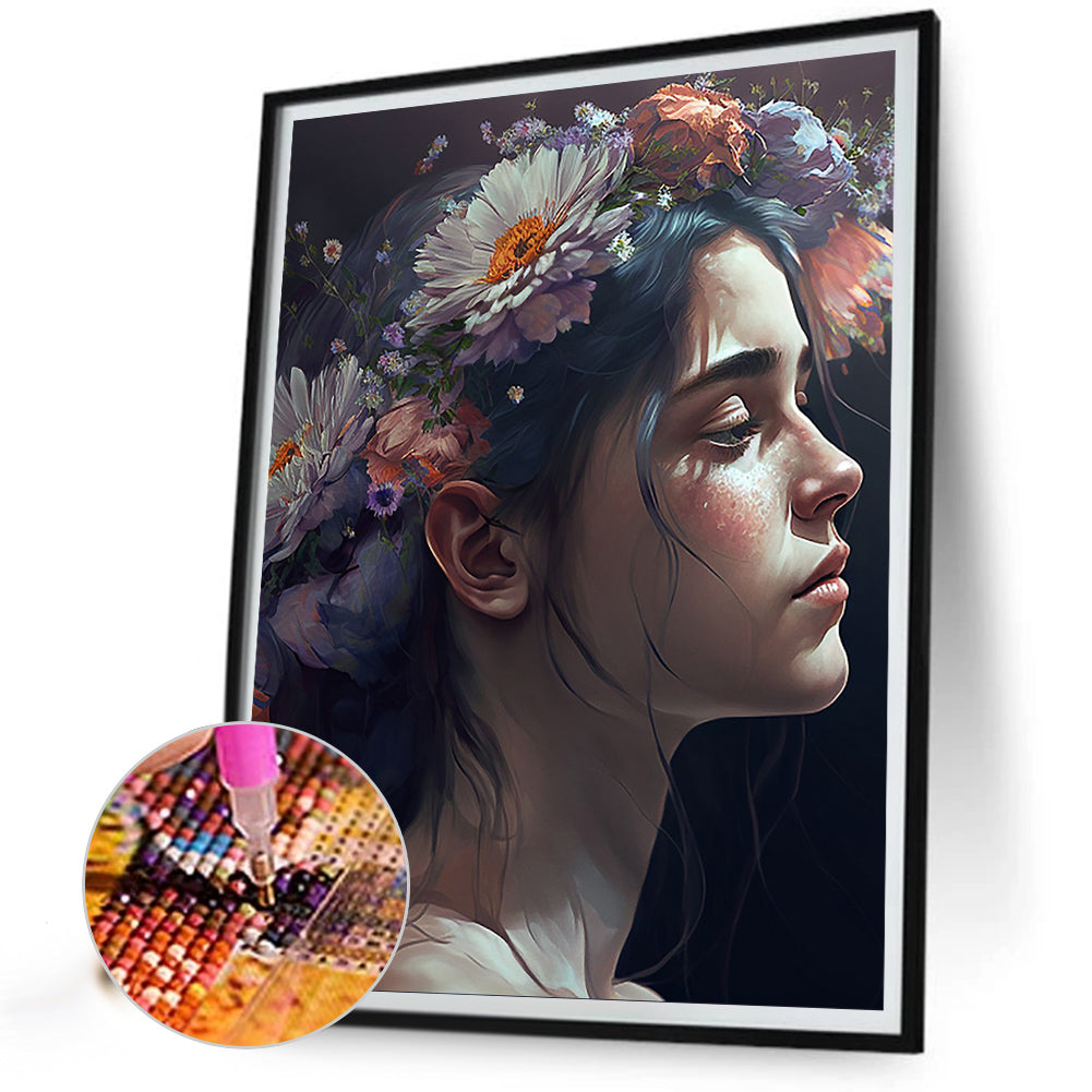 Woman And Flower - Full Round Drill Diamond Painting 30*40CM