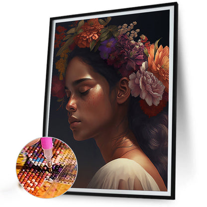 Woman And Flower - Full Round Drill Diamond Painting 30*40CM