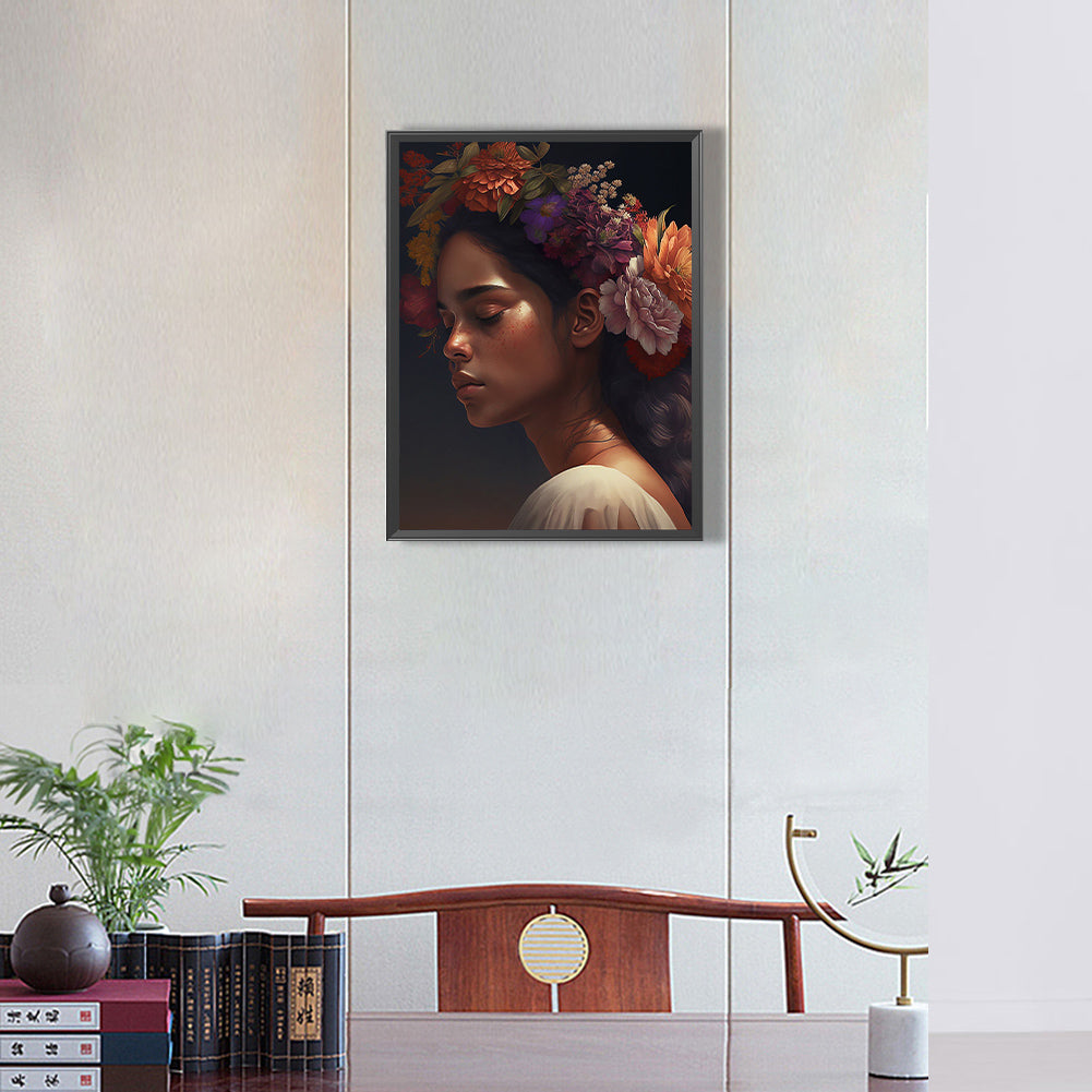 Woman And Flower - Full Round Drill Diamond Painting 30*40CM