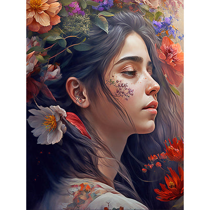 Woman And Flower - Full Round Drill Diamond Painting 30*40CM