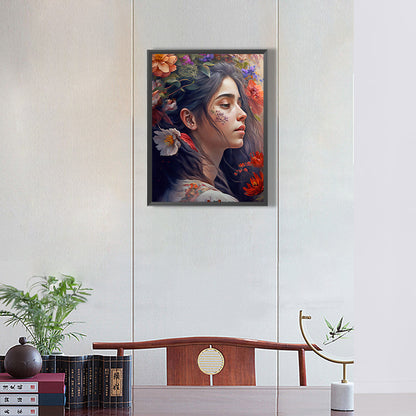 Woman And Flower - Full Round Drill Diamond Painting 30*40CM