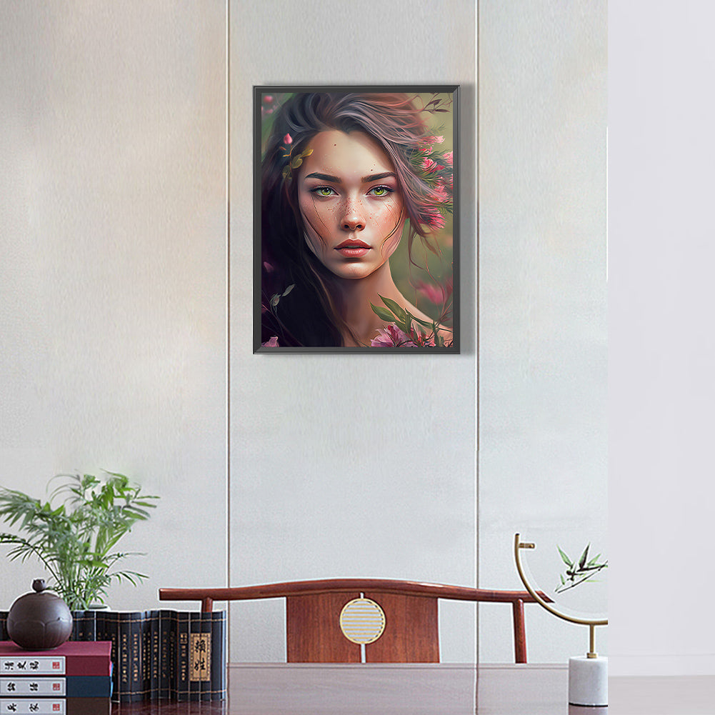 Woman And Flower - Full Round Drill Diamond Painting 30*40CM