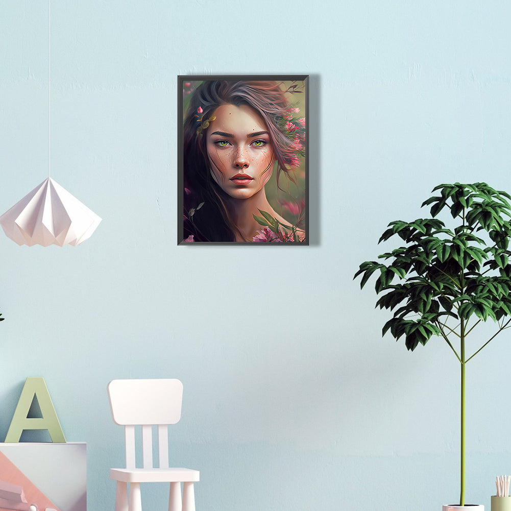 Woman And Flower - Full Round Drill Diamond Painting 30*40CM