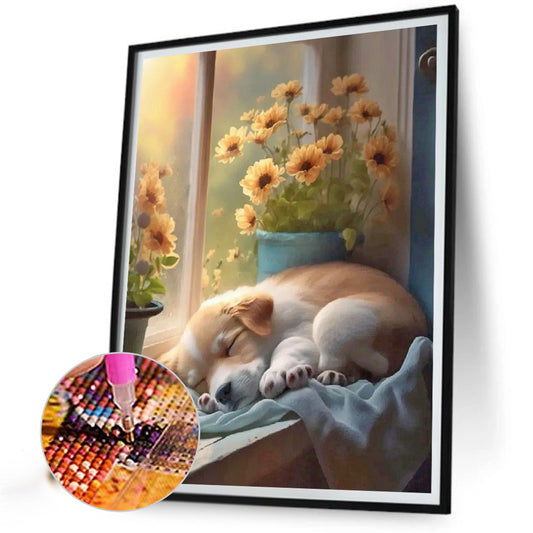 Puppy Taking A Nap 30*40Ccm(canvas) full round drill diamond painting