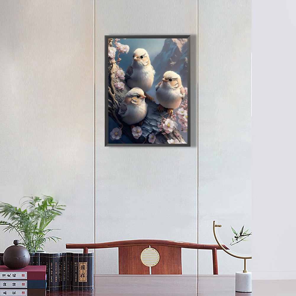 Three Little Birds Looking Around 30*40Ccm(canvas) full round drill diamond painting