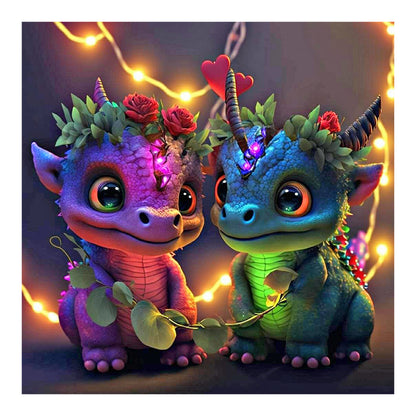 The Lights Twine Around The Two Dinosaurs In Costumes 40*40Ccm(canvas) full round drill diamond painting