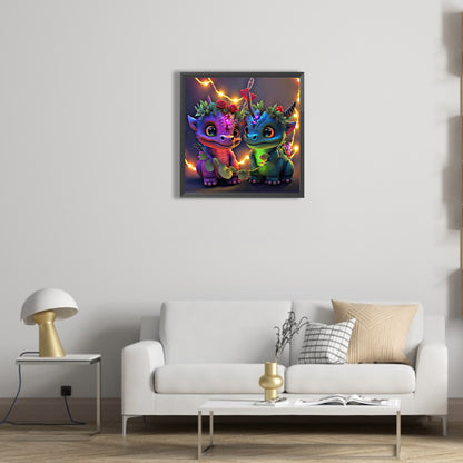 The Lights Twine Around The Two Dinosaurs In Costumes 40*40Ccm(canvas) full round drill diamond painting