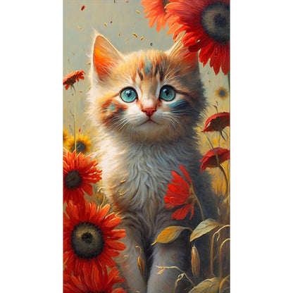 Cat Sitting Among Flowers 40*70Ccm(canvas) full round drill diamond painting