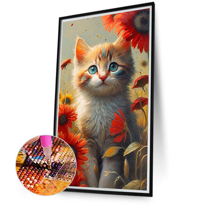 Cat Sitting Among Flowers 40*70Ccm(canvas) full round drill diamond painting