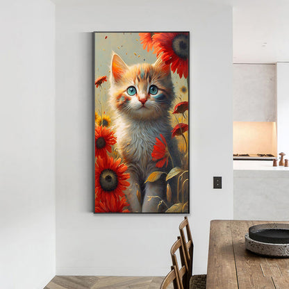 Cat Sitting Among Flowers 40*70Ccm(canvas) full round drill diamond painting