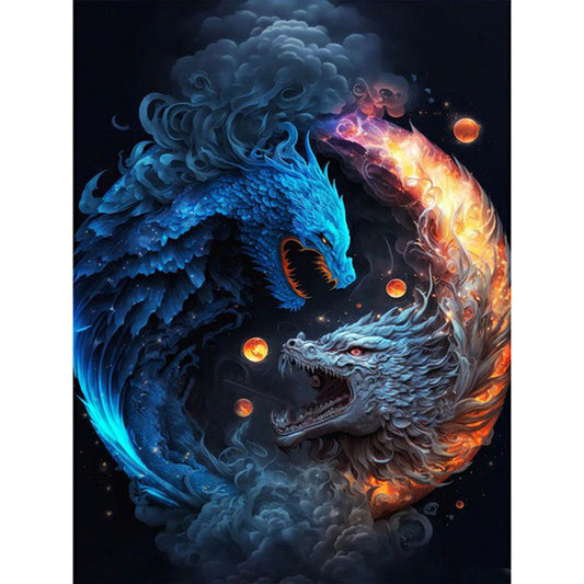 Ice And Fire Double Dragon - Full Round Drill Diamond Painting 30*40CM