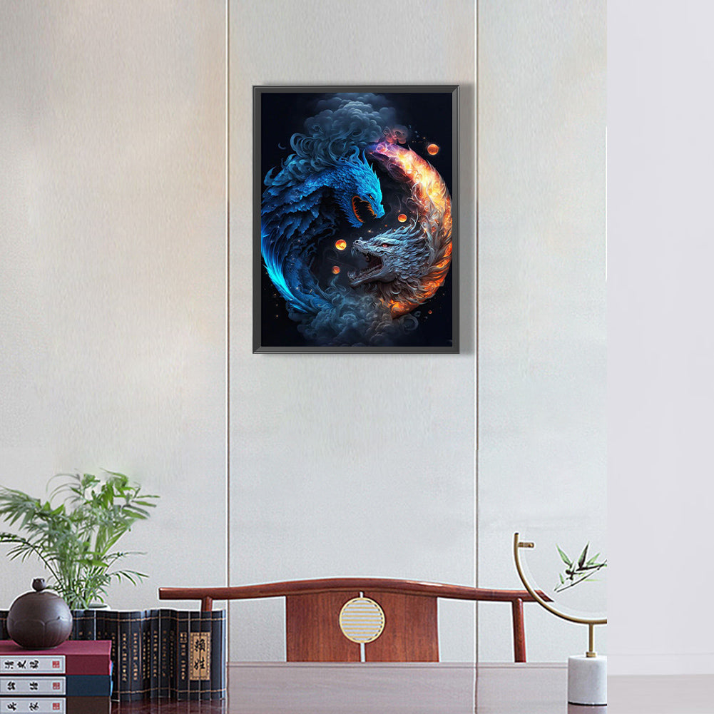 Ice And Fire Double Dragon - Full Round Drill Diamond Painting 30*40CM