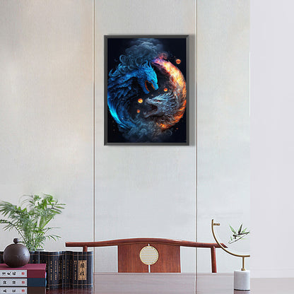 Ice And Fire Double Dragon - Full Round Drill Diamond Painting 30*40CM