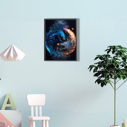 Ice And Fire Double Dragon - Full Round Drill Diamond Painting 30*40CM