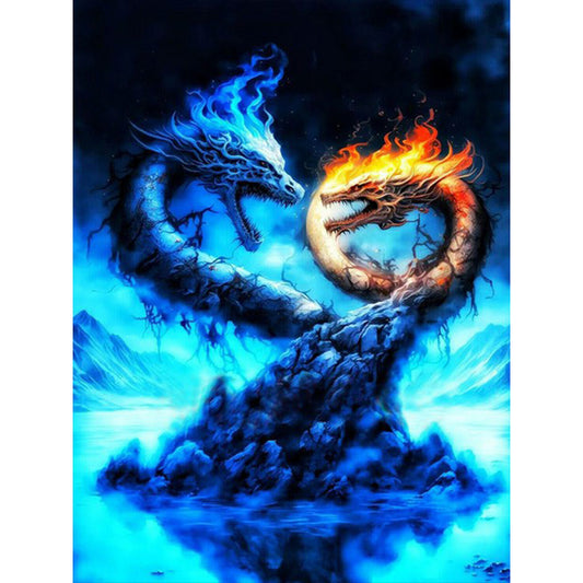 Ice And Fire Double Dragon - Full Round Drill Diamond Painting 30*40CM